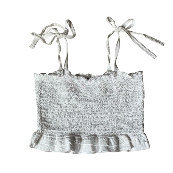 Garage Tops - White Garage Elastic Smocked Ruffle Bow Cropped Top‎ Size Medium